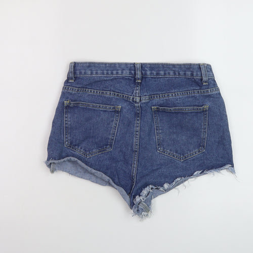 PRETTYLITTLETHING Womens Blue Cotton Hot Pants Shorts Size 10 L3 in Regular Button