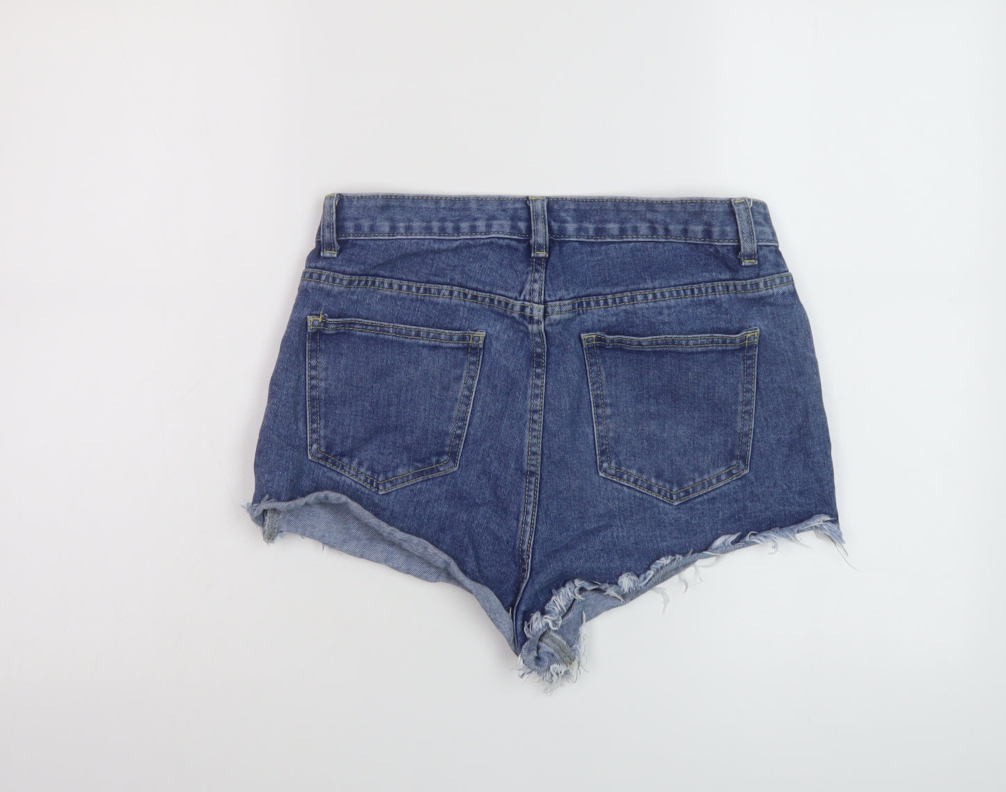 PRETTYLITTLETHING Womens Blue Cotton Hot Pants Shorts Size 10 L3 in Regular Button