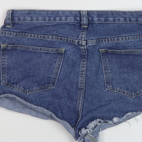 PRETTYLITTLETHING Womens Blue Cotton Hot Pants Shorts Size 10 L3 in Regular Button