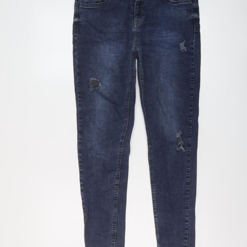 New Look Womens Blue Cotton Skinny Jeans Size 14 L28 in Regular Button