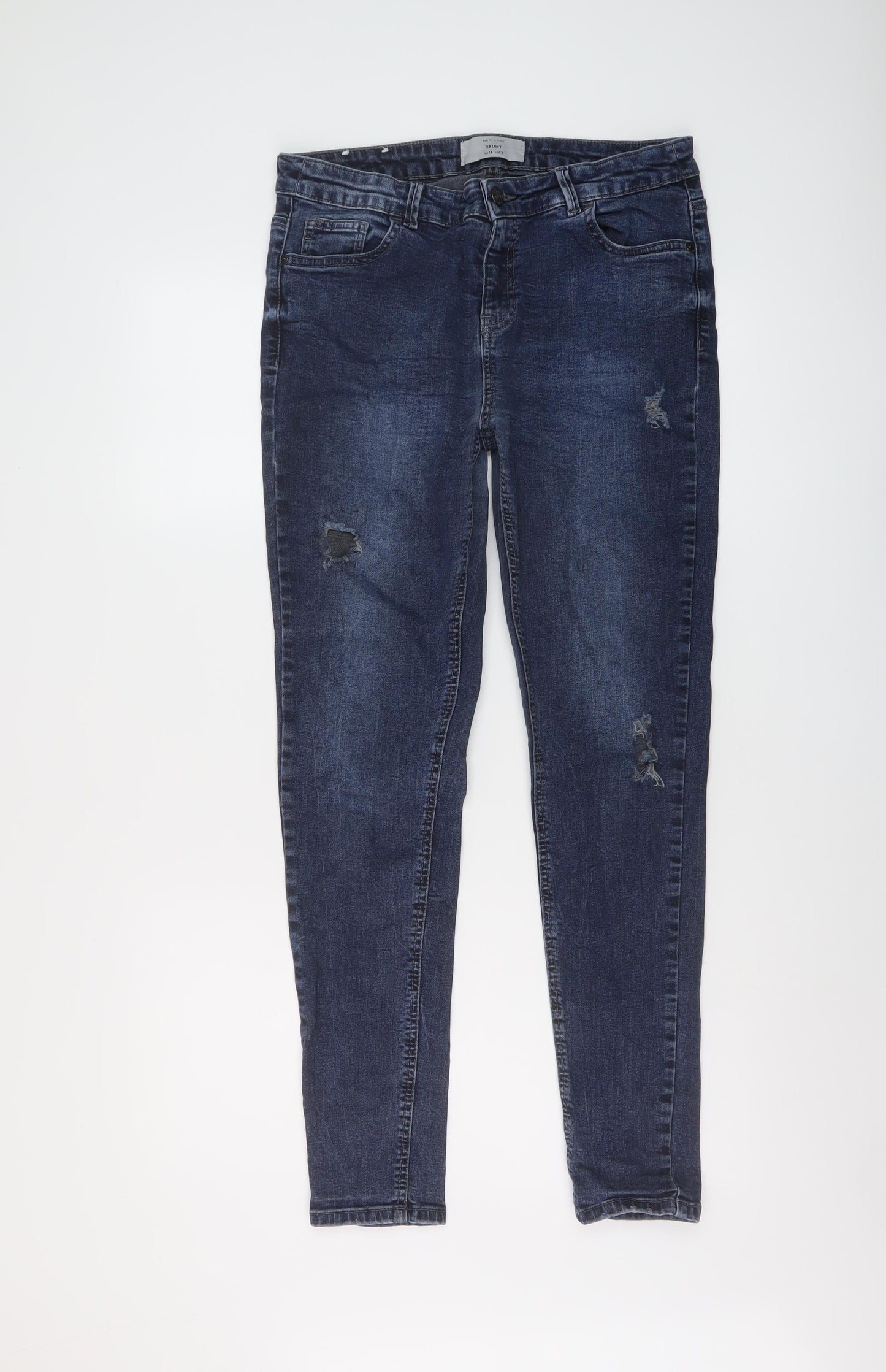 New Look Womens Blue Cotton Skinny Jeans Size 14 L28 in Regular Button