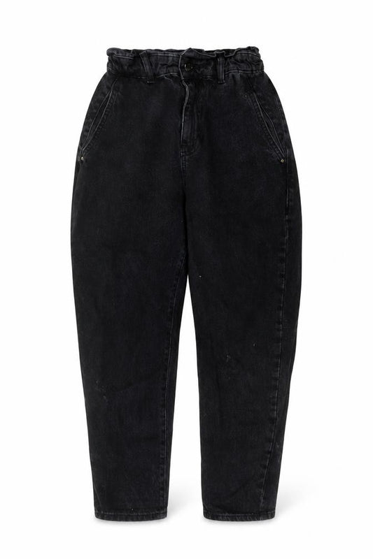 Front view of Zara women’s black cotton mom jeans, size UK 8, 24-inch leg regular button