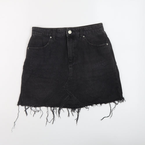 Miss Selfridge Womens Black Cotton Mini Skirt Size 10 Button