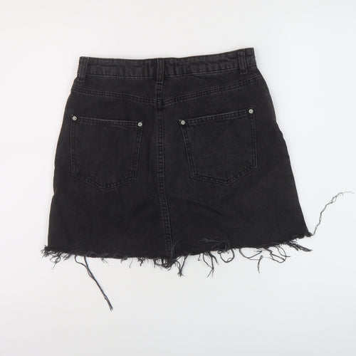Miss Selfridge Womens Black Cotton Mini Skirt Size 10 Button