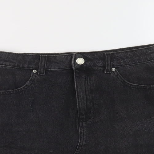 Miss Selfridge Womens Black Cotton Mini Skirt Size 10 Button