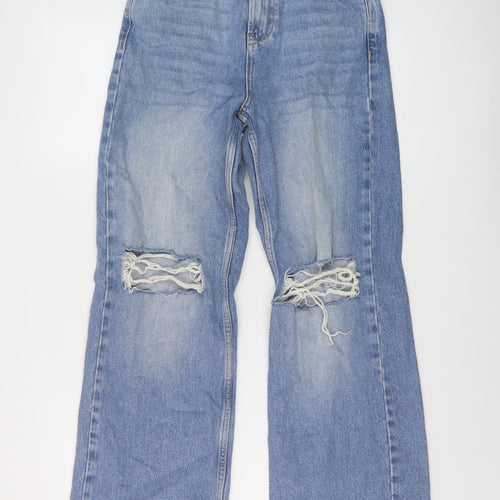 New Look Womens Blue Cotton Wide-Leg Jeans Size 6 L28 in Regular Button