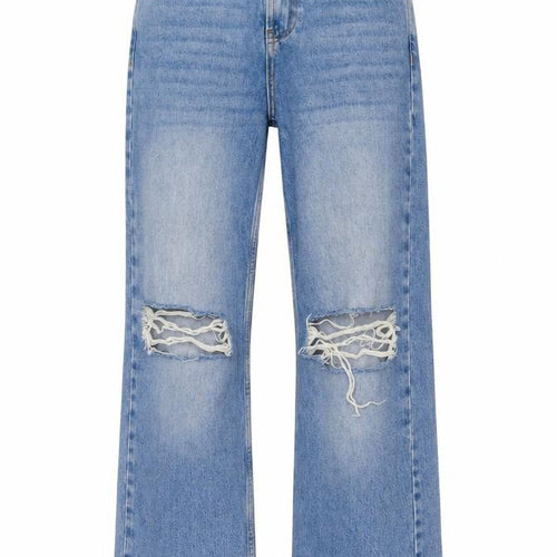 New Look Womens Blue Cotton Wide-Leg Jeans Size 6 L28 in Regular Button