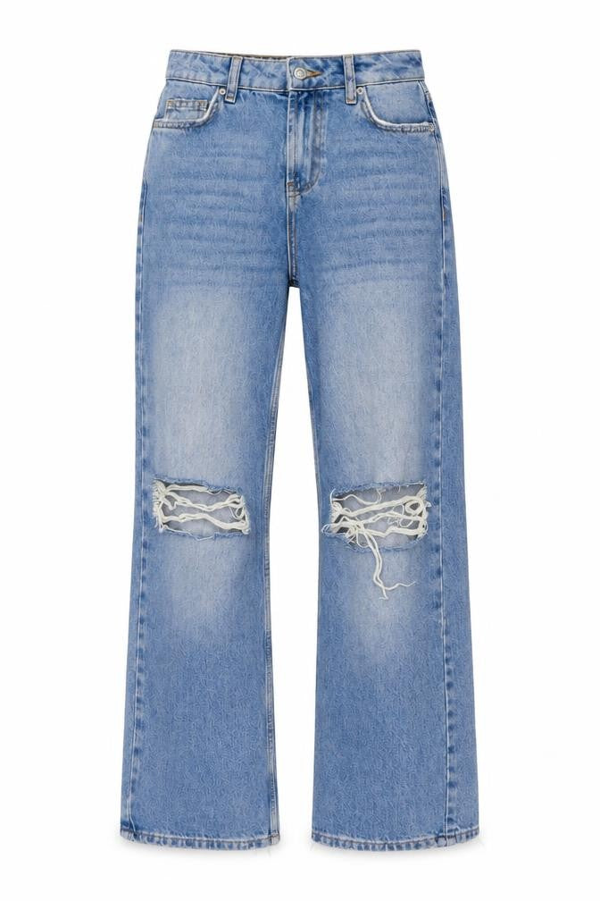 New Look Womens Blue Cotton Wide-Leg Jeans Size 6 L28 in Regular Button