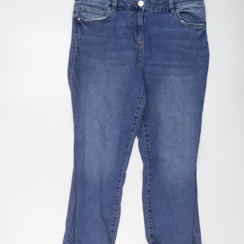 NEXT Womens Blue Cotton Cropped Jeans Size 16 L23 in Regular Button