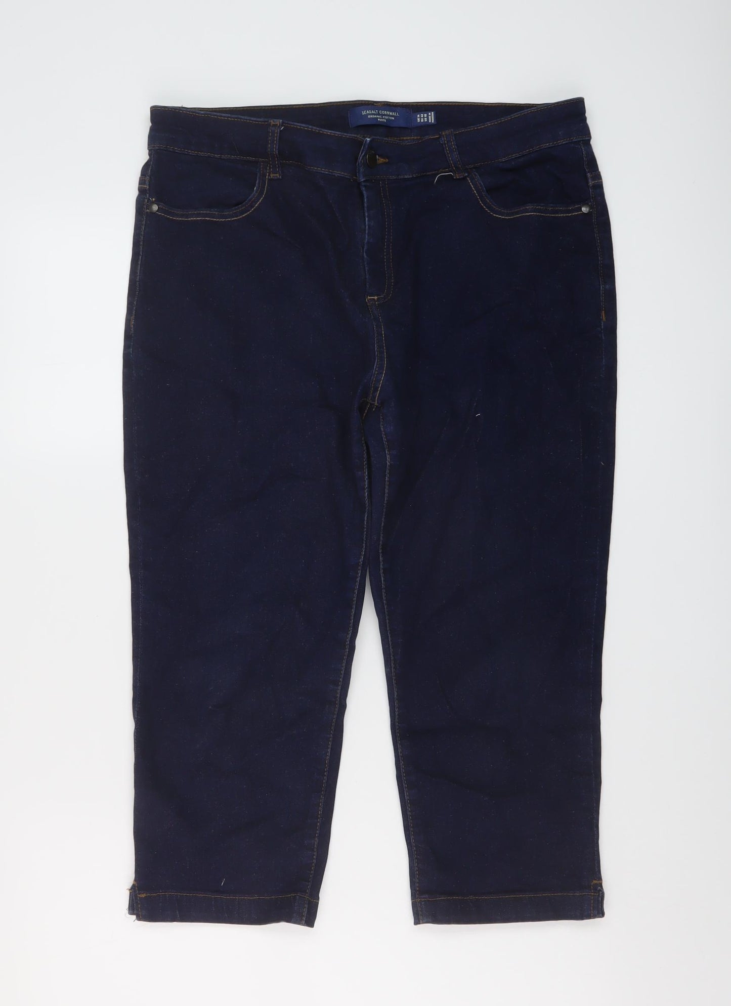 Seasalt Womens Blue Cotton Capri Jeans Size 14 L20 in Regular Button