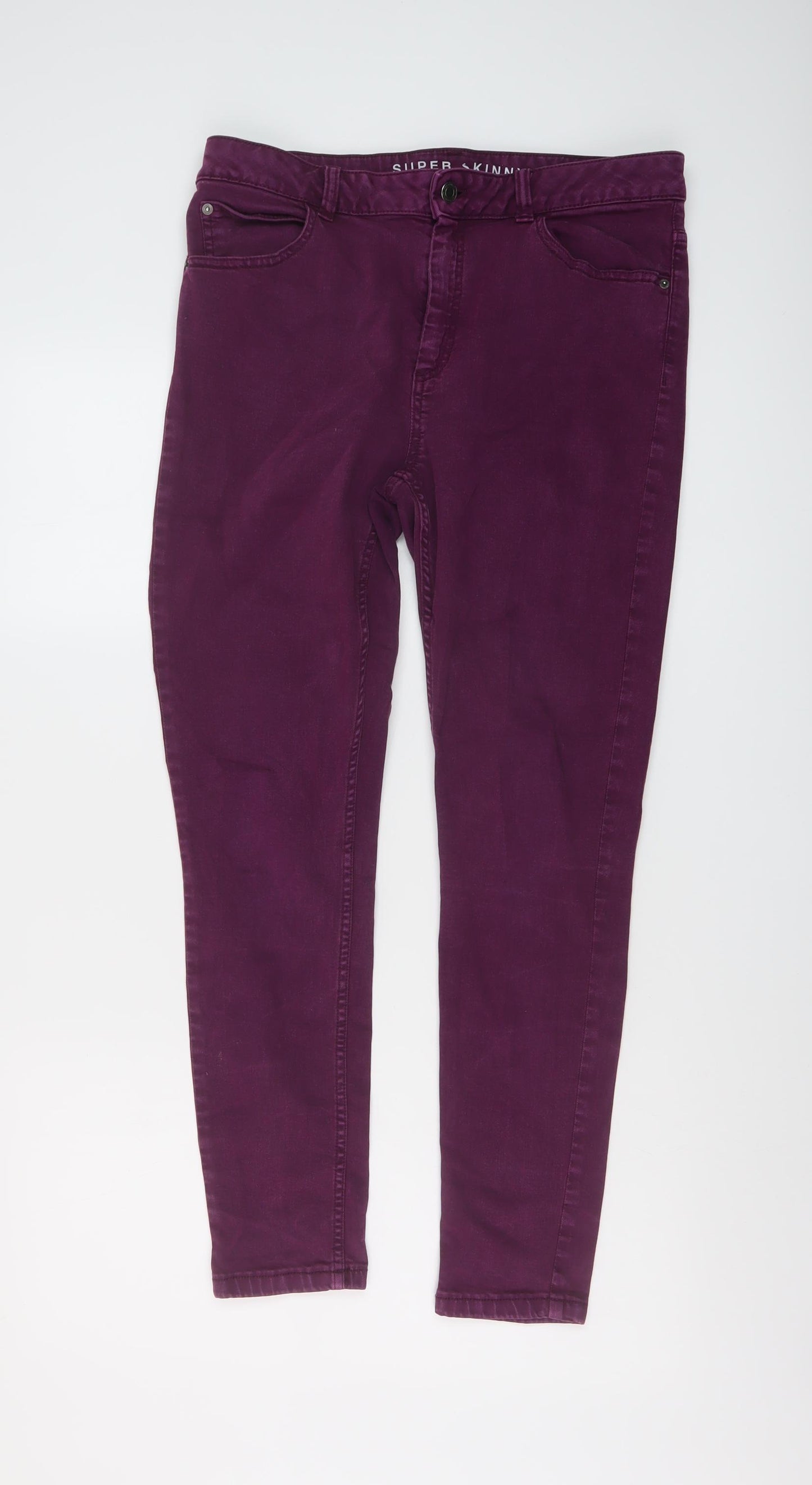 Marks and Spencer Womens Purple Cotton Skinny Jeans Size 14 L27 in Regular Button
