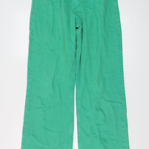 Zara Womens Green Cotton Wide-Leg Jeans Size 12 L32 in Regular Button