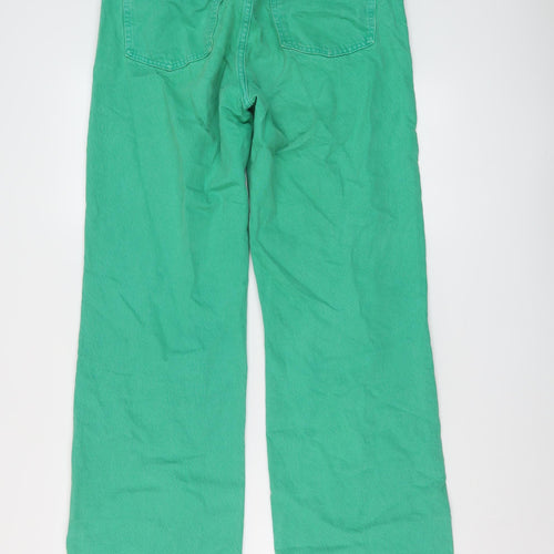 Zara Womens Green Cotton Wide-Leg Jeans Size 12 L32 in Regular Button