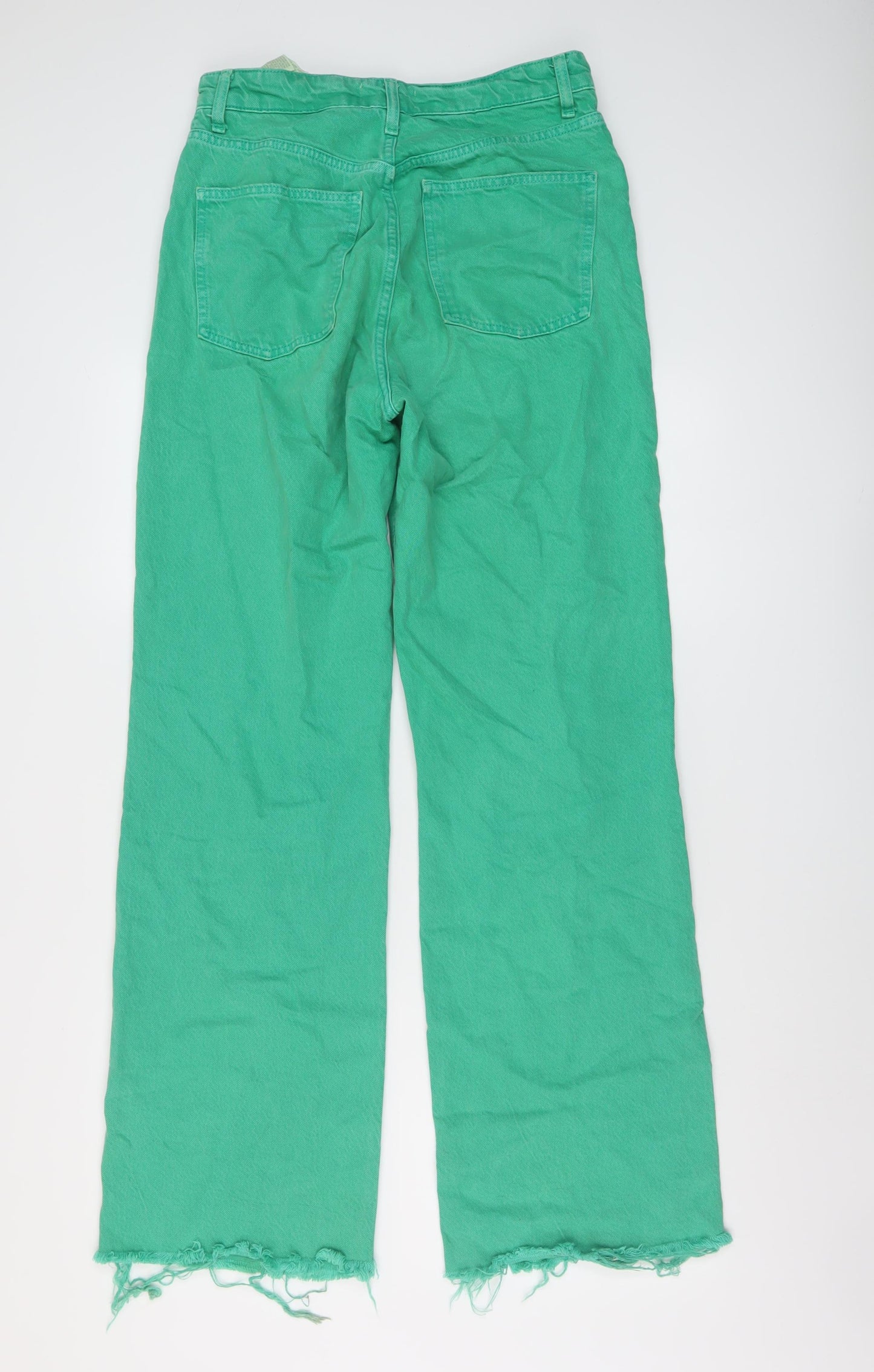 Zara Womens Green Cotton Wide-Leg Jeans Size 12 L32 in Regular Button