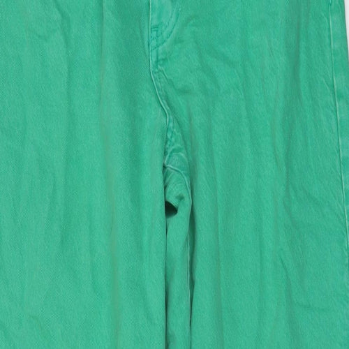 Zara Womens Green Cotton Wide-Leg Jeans Size 12 L32 in Regular Button