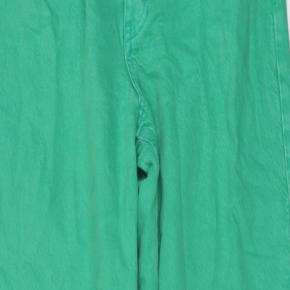 Zara Womens Green Cotton Wide-Leg Jeans Size 12 L32 in Regular Button