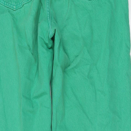 Zara Womens Green Cotton Wide-Leg Jeans Size 12 L32 in Regular Button