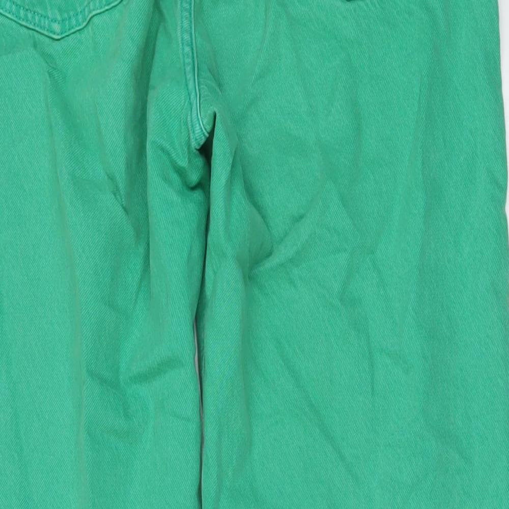 Zara Womens Green Cotton Wide-Leg Jeans Size 12 L32 in Regular Button