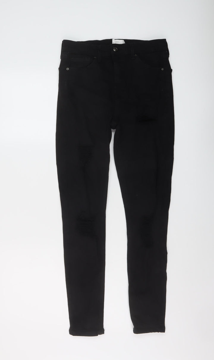 Topshop Womens Black Cotton Skinny Jeans Size 30 in L30 in Regular Button