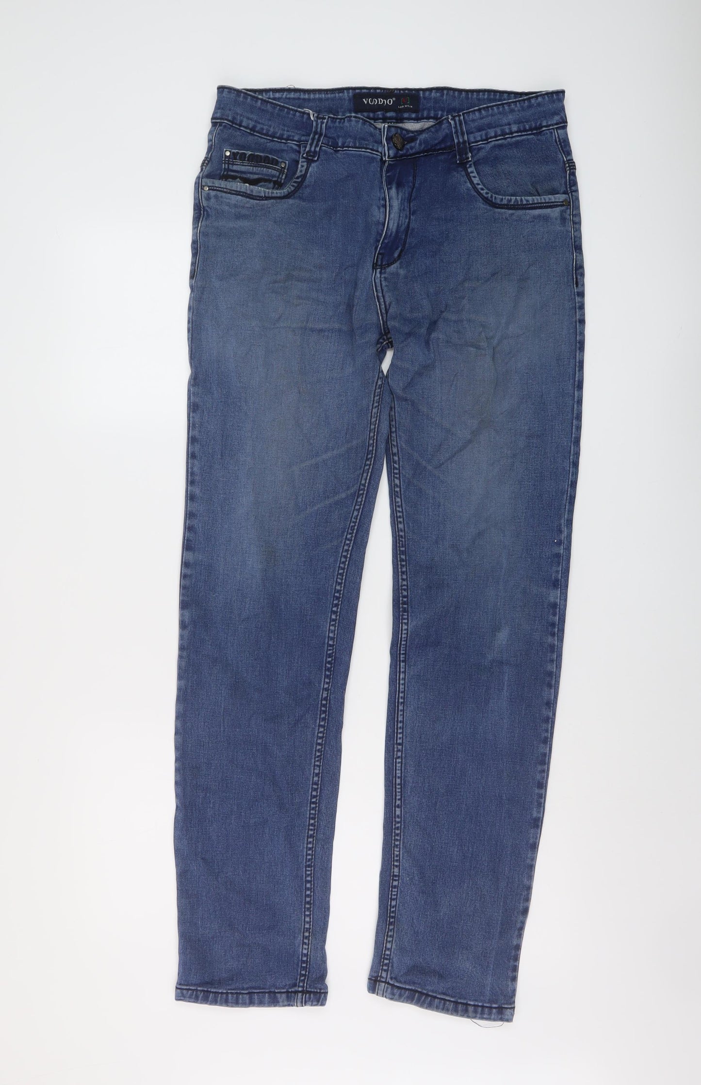 Voodoio Mens Blue Cotton Straight Jeans Size 32 in L31 in Regular Button