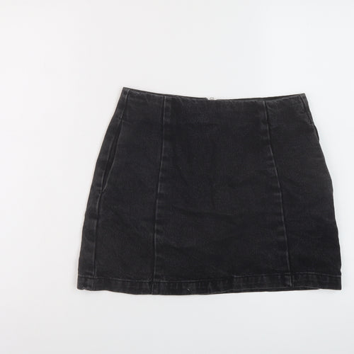 Topshop Womens Grey Cotton Mini Skirt Size 8 Zip