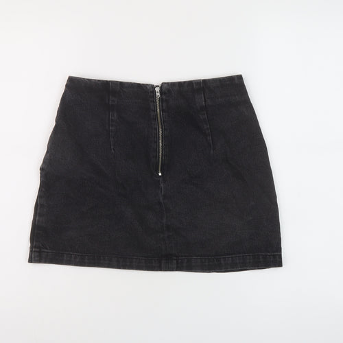 Topshop Womens Grey Cotton Mini Skirt Size 8 Zip