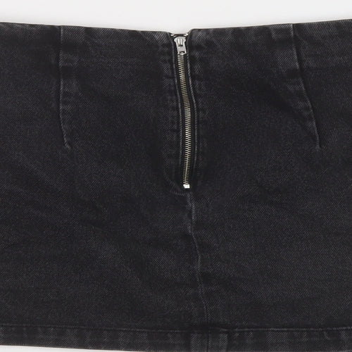 Topshop Womens Grey Cotton Mini Skirt Size 8 Zip