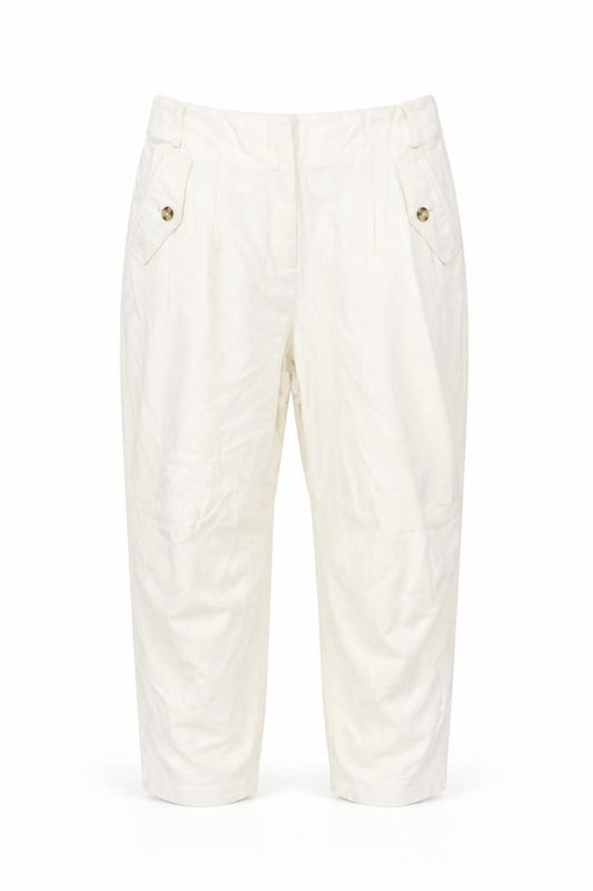 Front view of Mangpo women’s ivory cotton mom jeans, size UK 14, 26-inch leg regular button