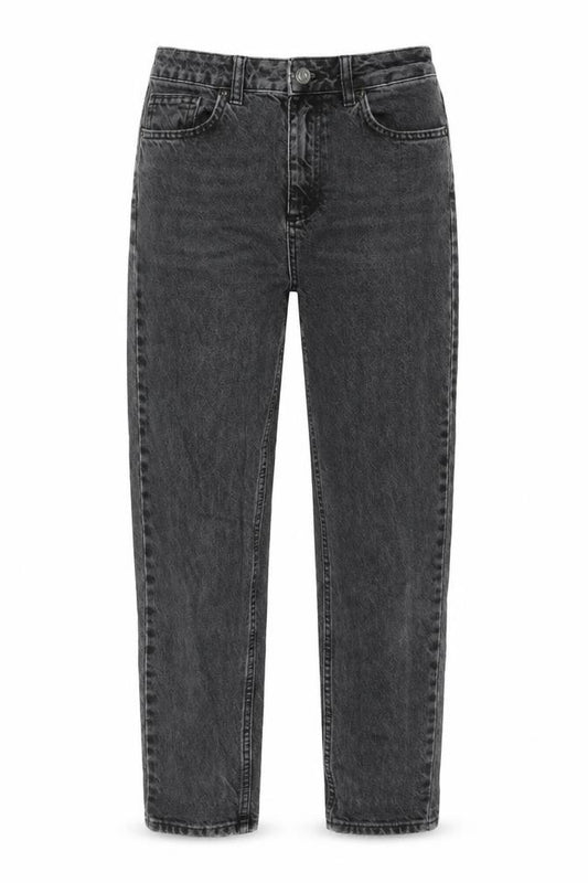 Front view of BDG women’s grey cotton mom jeans, size UK 27, in, 27-inch leg regular button