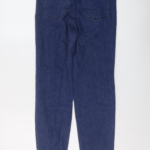 Stradivarius Womens Blue Cotton Mom Jeans Size 10 L28 in Slim Button