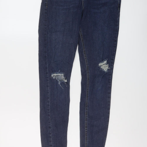 Miss Selfridge Womens Blue Cotton Skinny Jeans Size 10 L28 in Regular Button