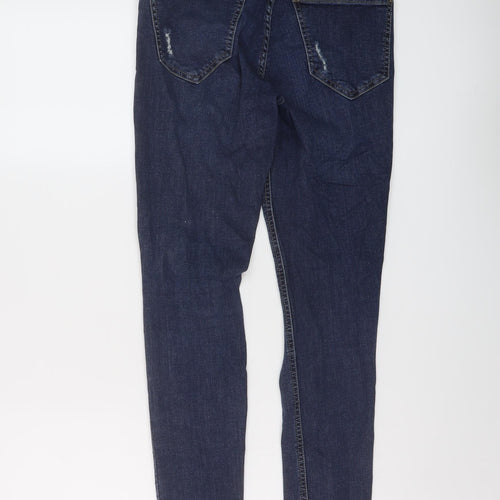 Miss Selfridge Womens Blue Cotton Skinny Jeans Size 10 L28 in Regular Button