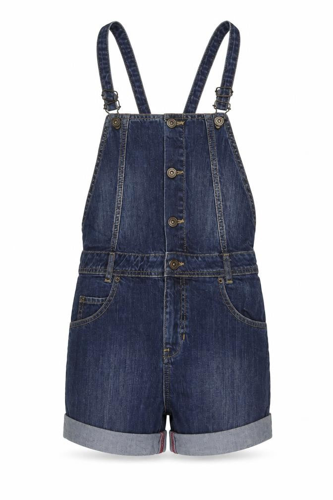 Miss Selfridge Womens Blue Cotton Dungaree One-Piece Size 8 Buckle