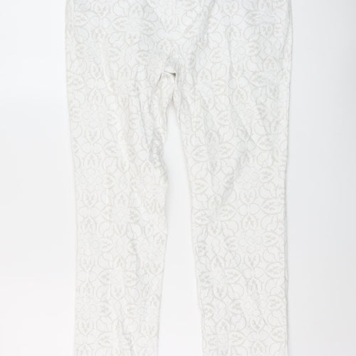 White House Black Market Womens White Geometric Cotton Straight Jeans Size 6 L26 in Regular Button