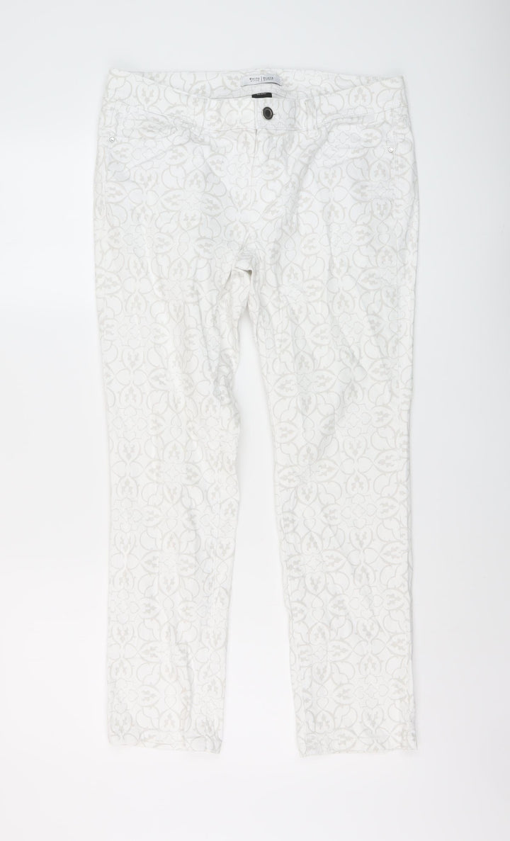 White House Black Market Womens White Geometric Cotton Straight Jeans Size 6 L26 in Regular Button