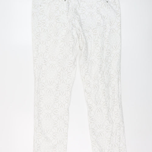 White House Black Market Womens White Geometric Cotton Straight Jeans Size 6 L26 in Regular Button
