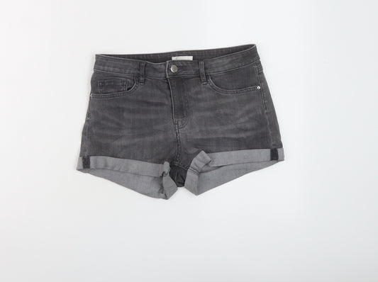 H&M Womens Grey Cotton Hot Pants Shorts Size 8 L3 in Regular Button