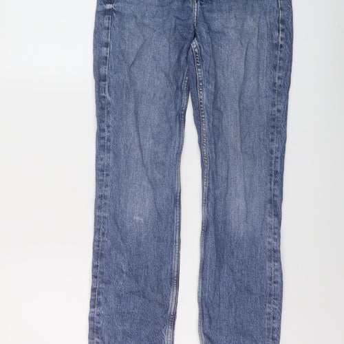 H&M Womens Blue Cotton Straight Jeans Size 4 L27 in Slim Button