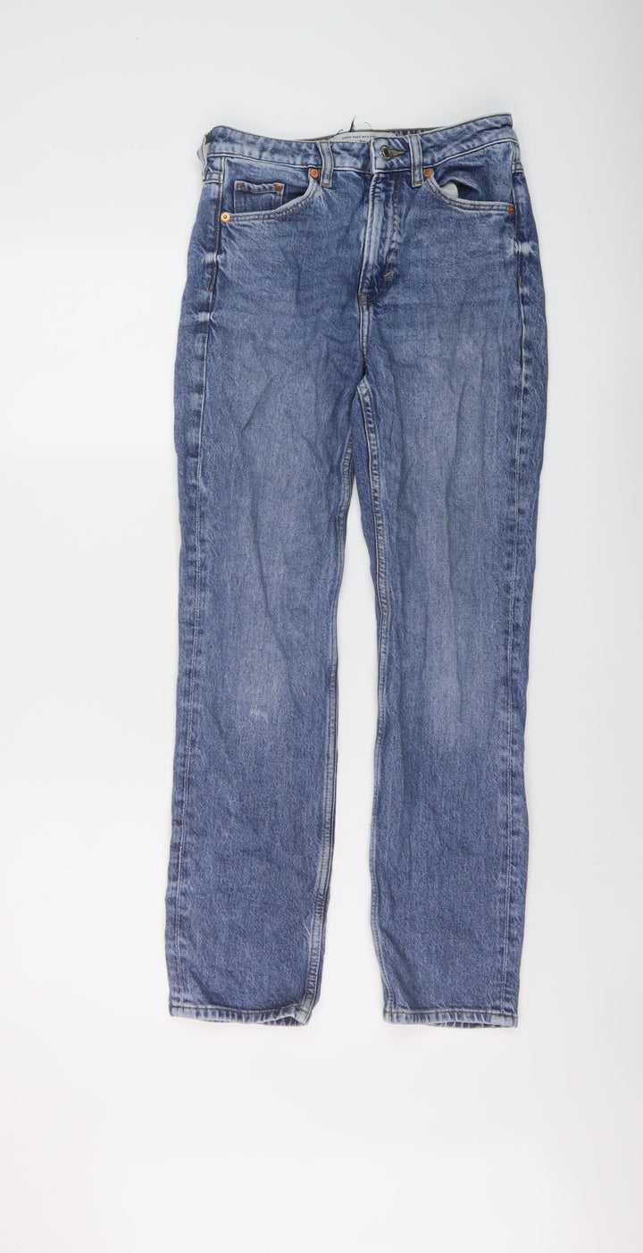 H&M Womens Blue Cotton Straight Jeans Size 4 L27 in Slim Button