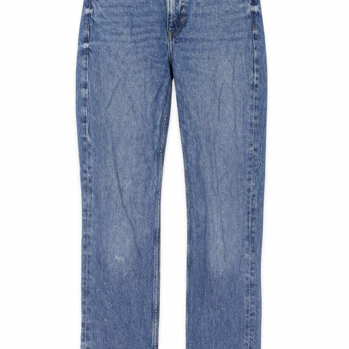 H&M Womens Blue Cotton Straight Jeans Size 4 L27 in Slim Button