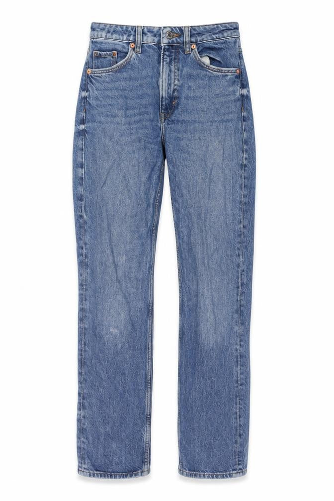 H&M Womens Blue Cotton Straight Jeans Size 4 L27 in Slim Button