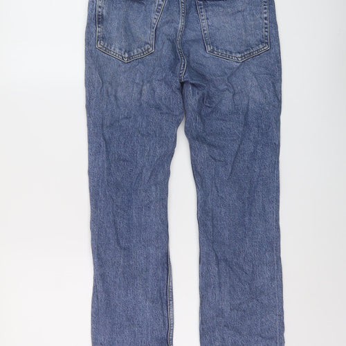 H&M Womens Blue Cotton Straight Jeans Size 4 L27 in Slim Button