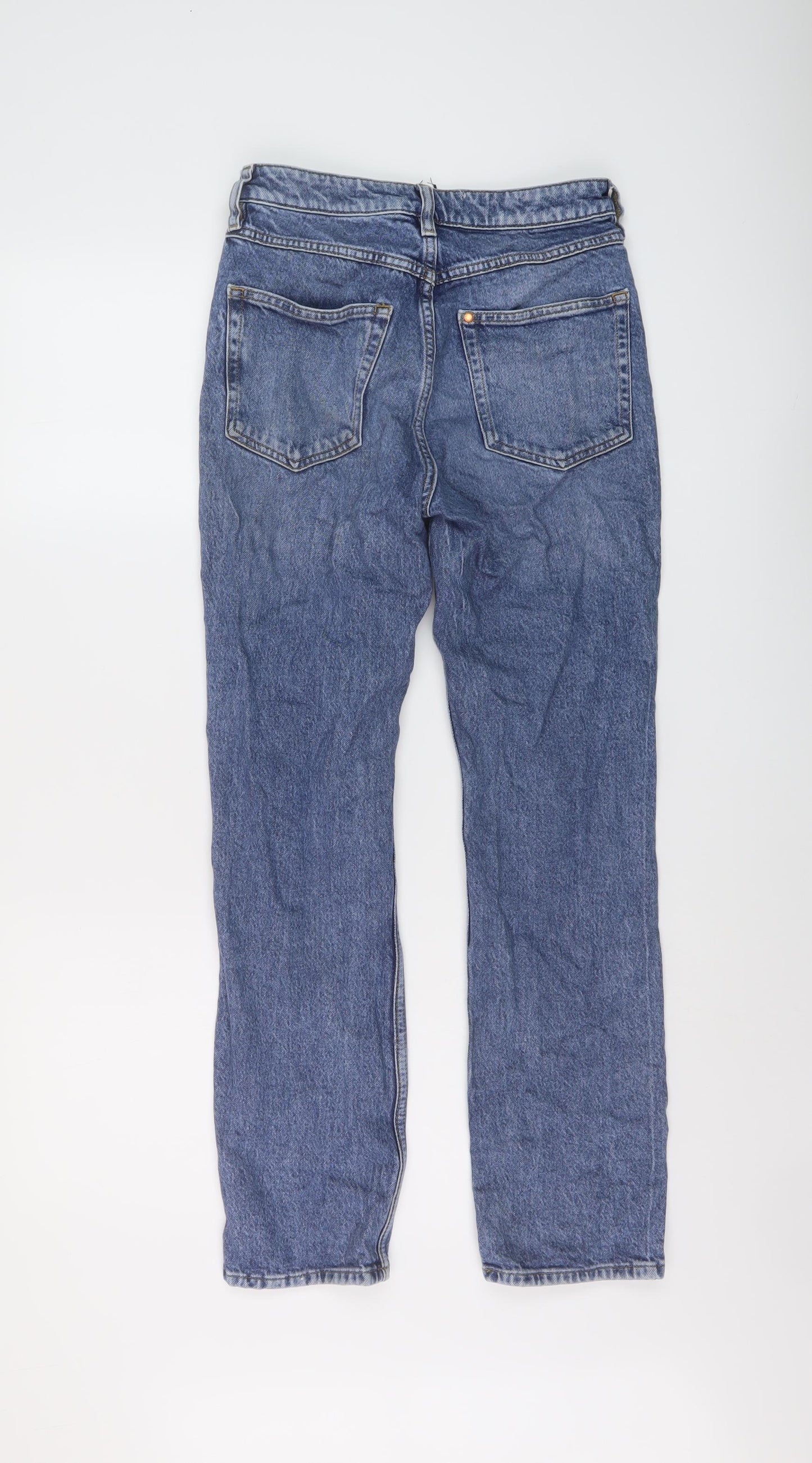 H&M Womens Blue Cotton Straight Jeans Size 4 L27 in Slim Button