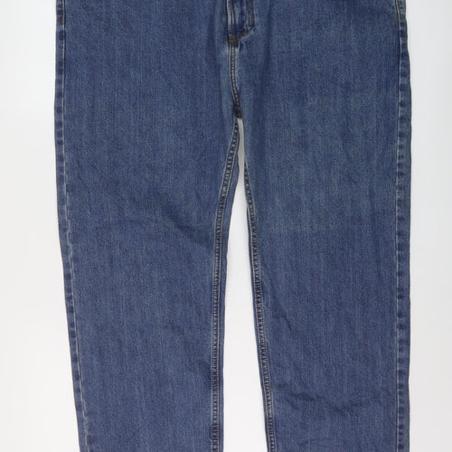 Marks and Spencer Mens Blue Cotton Straight Jeans Size 42 in L29 in Regular Button