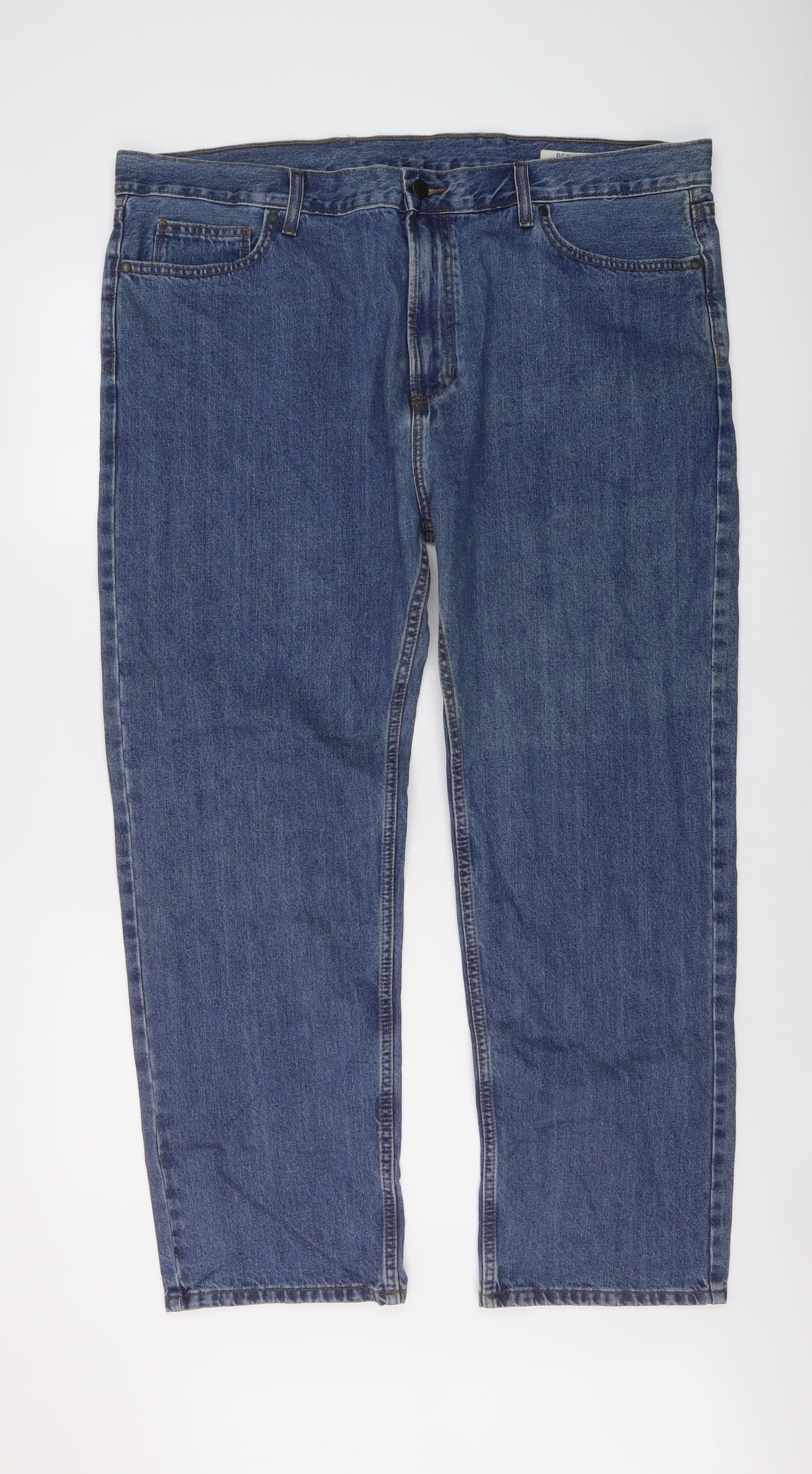 Marks and Spencer Mens Blue Cotton Straight Jeans Size 42 in L29 in Regular Button