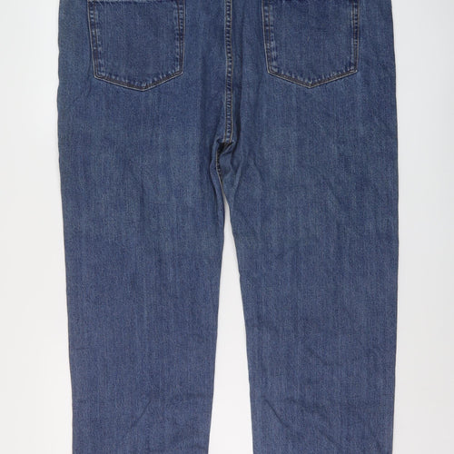 Marks and Spencer Mens Blue Cotton Straight Jeans Size 42 in L29 in Regular Button