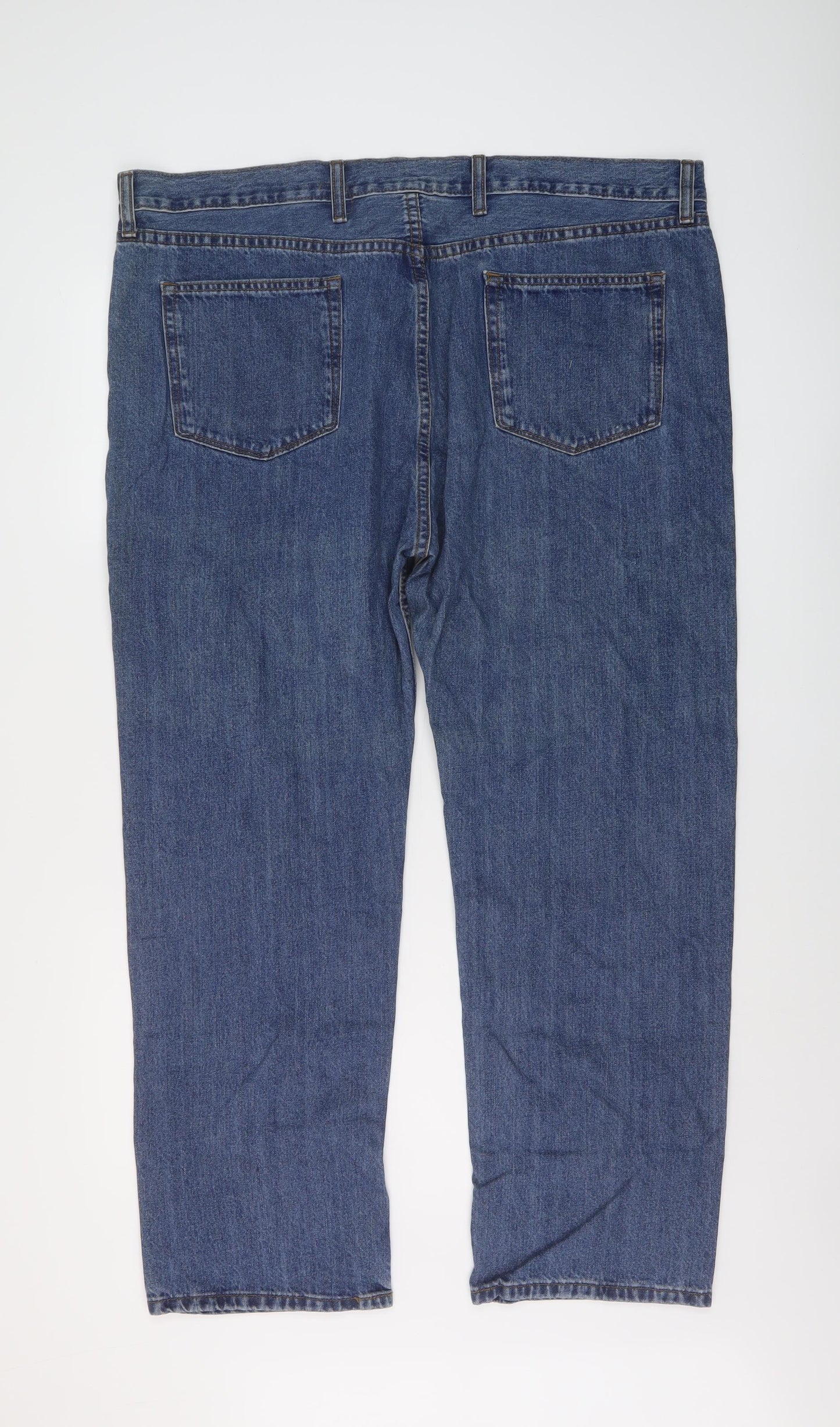 Marks and Spencer Mens Blue Cotton Straight Jeans Size 42 in L29 in Regular Button