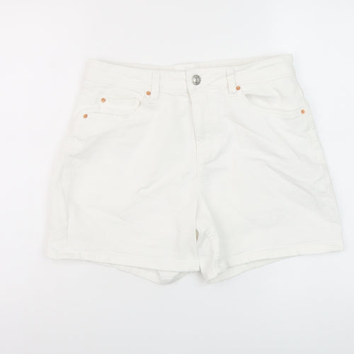 Marks and Spencer Womens White Cotton Mom Shorts Size 12 L6 in Regular Button