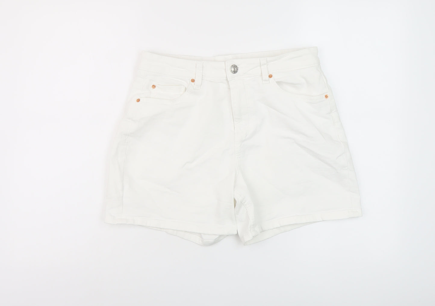 Marks and Spencer Womens White Cotton Mom Shorts Size 12 L6 in Regular Button