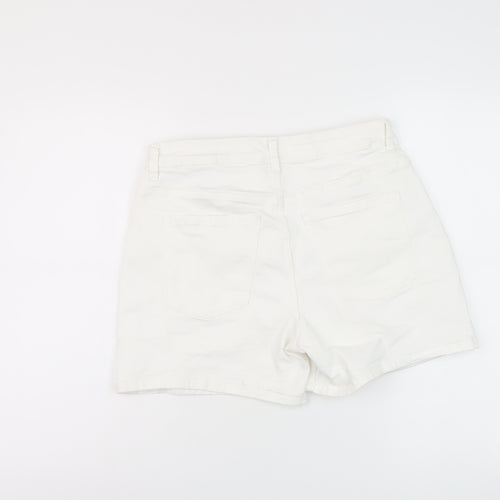 Marks and Spencer Womens White Cotton Mom Shorts Size 12 L6 in Regular Button